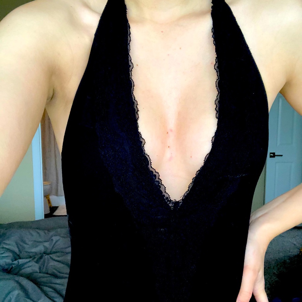 Black deep V-neck body suit